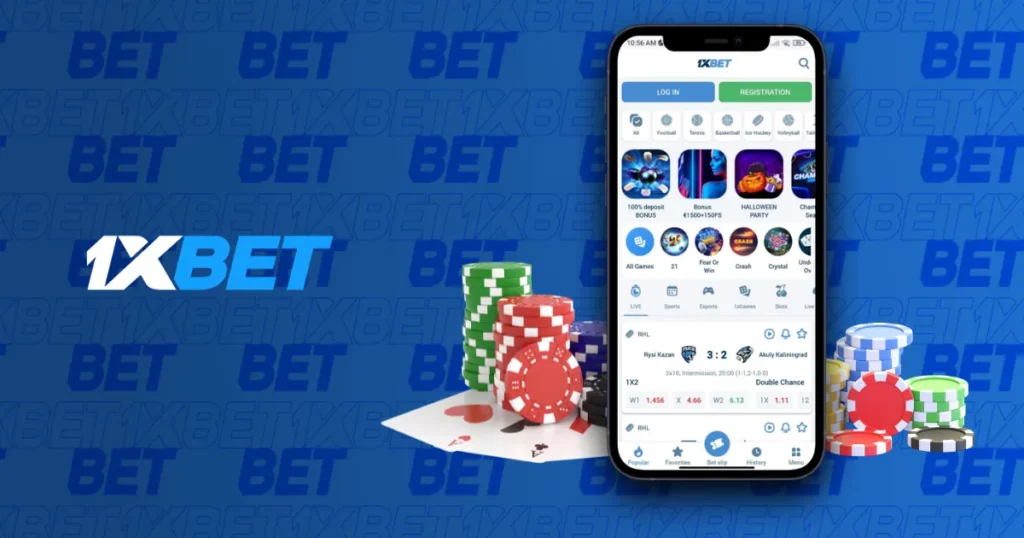 1xBet mobile app homepage