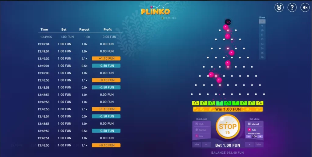 Gameplay of Plinko - A Chance Game at 1xBet Malaysia
